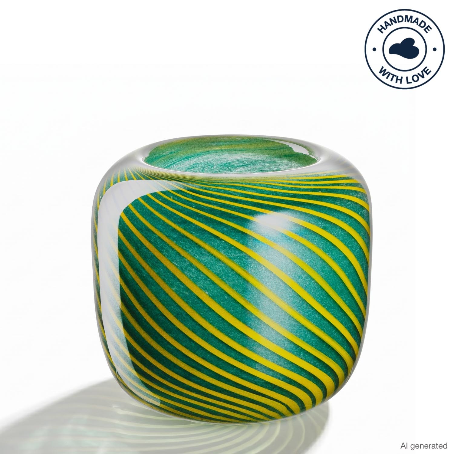 Vase FILO COLORI mit grün-gelben Streifenmuster auf weißem Untergrund