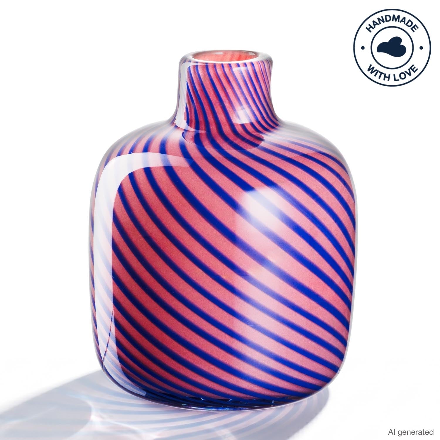 Vase FILO COLORI mit diagonalen Streifen in Pink und Blau auf weißem Untergrund