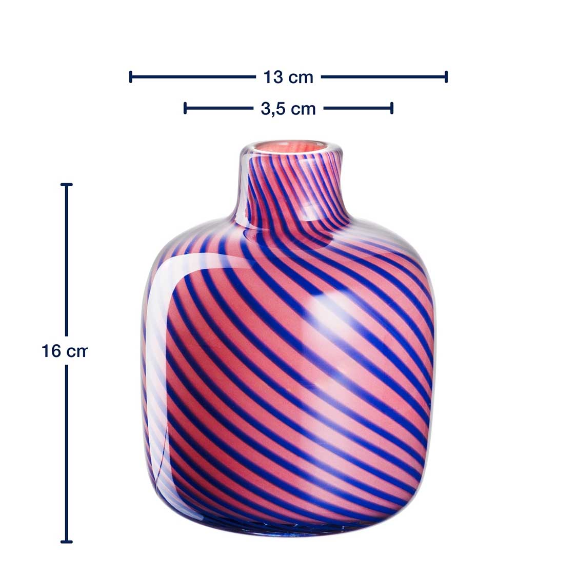 Vase FILO COLORI 16 cm pink mit diagonalen Streifen, Massangaben zu Vase FILO COLORI 16 cm pink