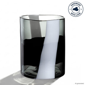Vase BANDA NERA mit weißem Streifen auf schwarzem Glas