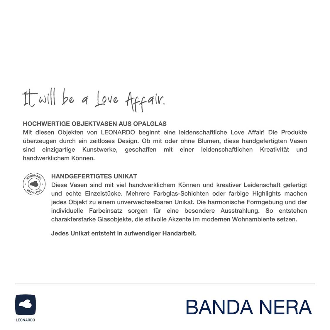 Vase BANDA NERA, schwarzes Glas, Produktinformationen und Herstellerangaben