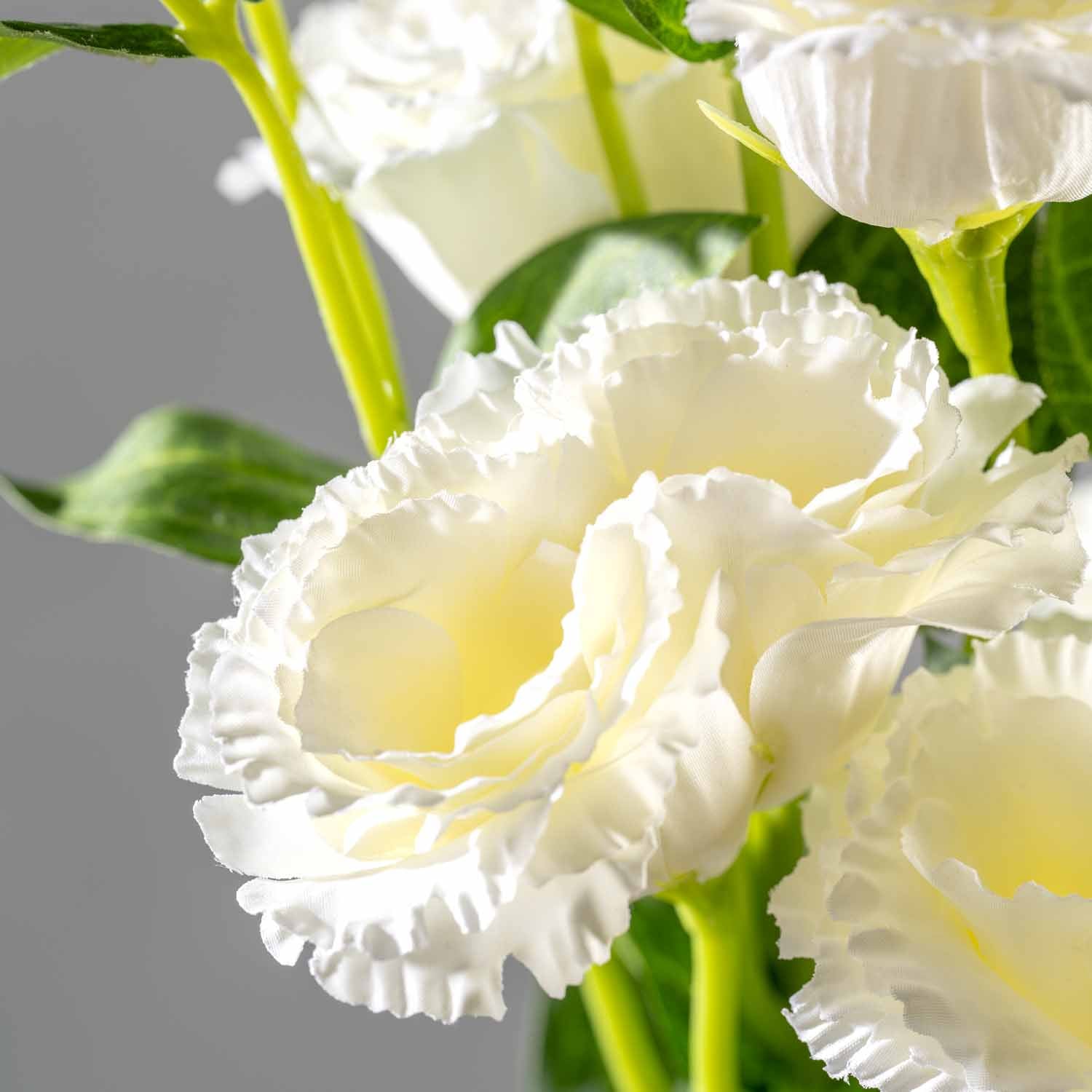 Lysianthus FIORE weiß mit gerüschelten Blütenblättern und grünen Stielen