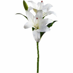 Weiße Kunstlilie FIORE mit grünem Stiel und Knospen auf weißem Hintergrund