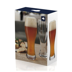 Weizenbierglas TAVERNA 330 ml 2er-Set mit Bier gefüllt, Verpackung