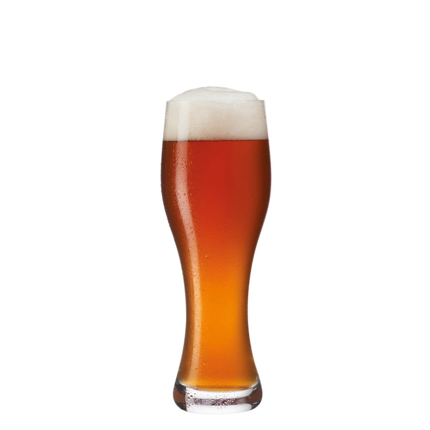 Weizenbierglas TAVERNA mit Bier gefüllt, Schaumkrone oben, vor weißem Hintergrund