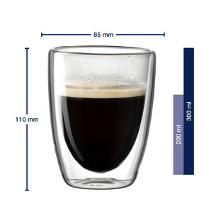 Massangaben zu Doppelwandbecher DUO 300 ml 2er-Set mit Kaffee gefüllt
