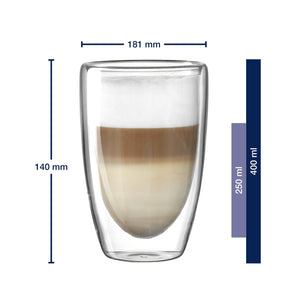 Massangaben zu Doppelwandbecher DUO 400 ml 2er-Set mit Kaffee gefüllt