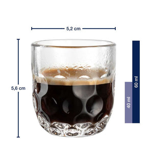 Massangaben zu Espressoglas GOCCE 60ml, gefüllt mit Espresso