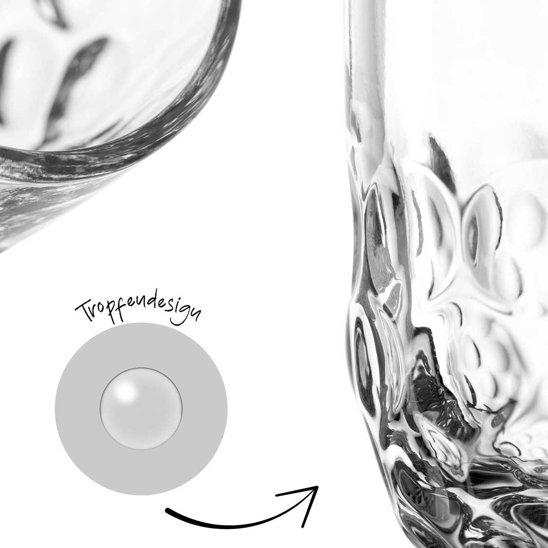 Espressoglas GOCCE mit Wasser, Größenvergleich zur Hand