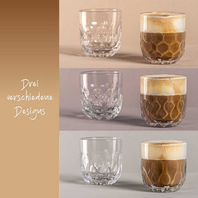 Kaffeeset GOCCE 6-teilig in drei Designs, leere und gefüllte Gläser