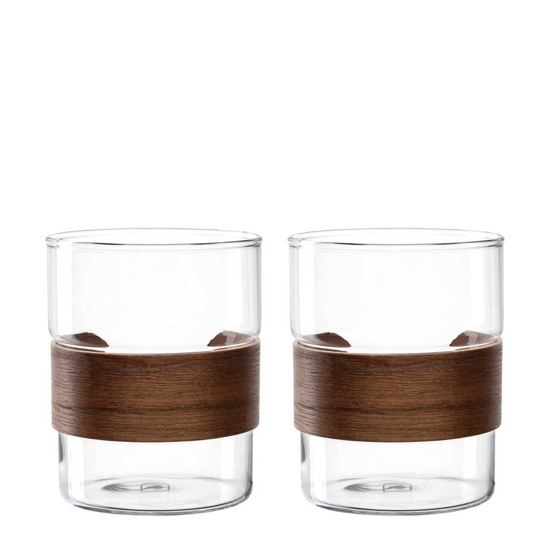Becher NOVO LEGNO 320 ml 2er Set mit Walnussholzband