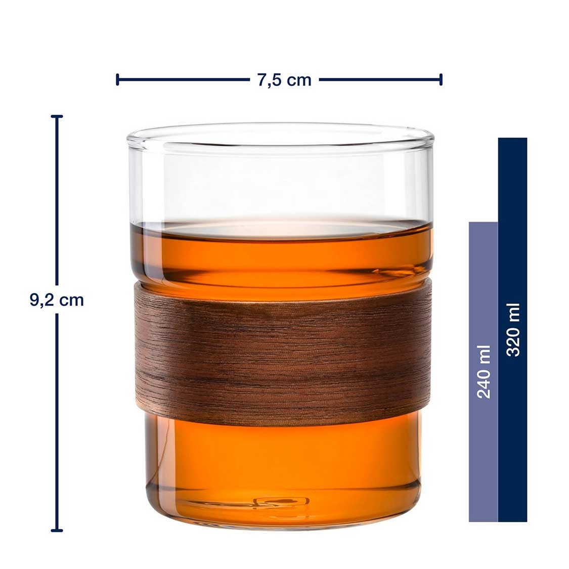 Massangaben zu Becher NOVO LEGNO 320 ml 2er Set mit Walnussband