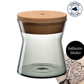 Dose FORMA X mit Korkdeckel, Glasbecher, inklusive Sticker