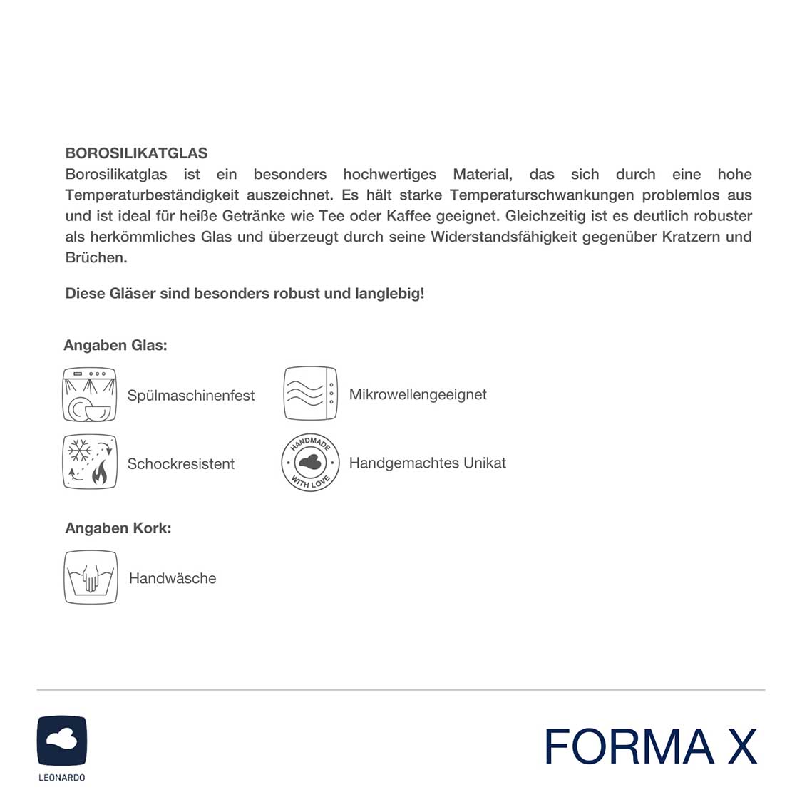 Produktinformationen und Pflegeanleitung zur Dose FORMA X mit Symbolen