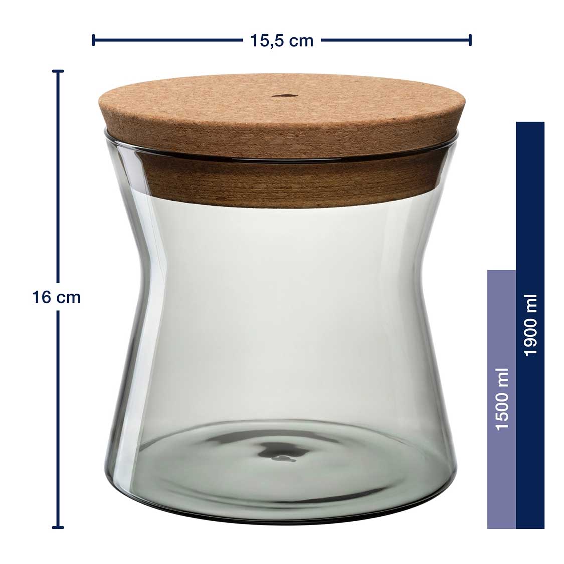 Massangaben zu Dose FORMA X 16 cm grau mit Korkdeckel