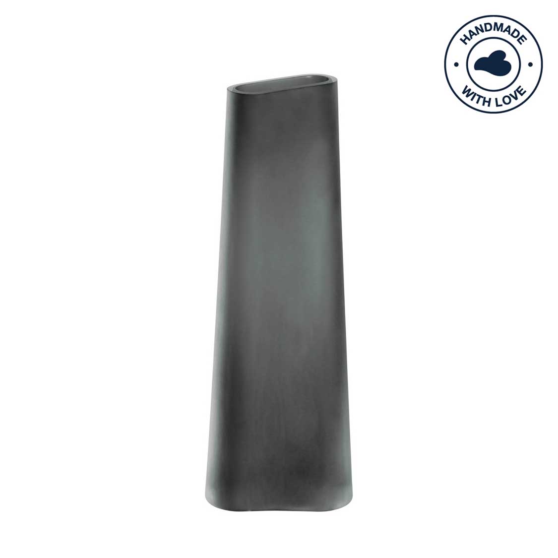 Vase TURNO 34 cm grau satiniert, konische Form vor weißem Hintergrund