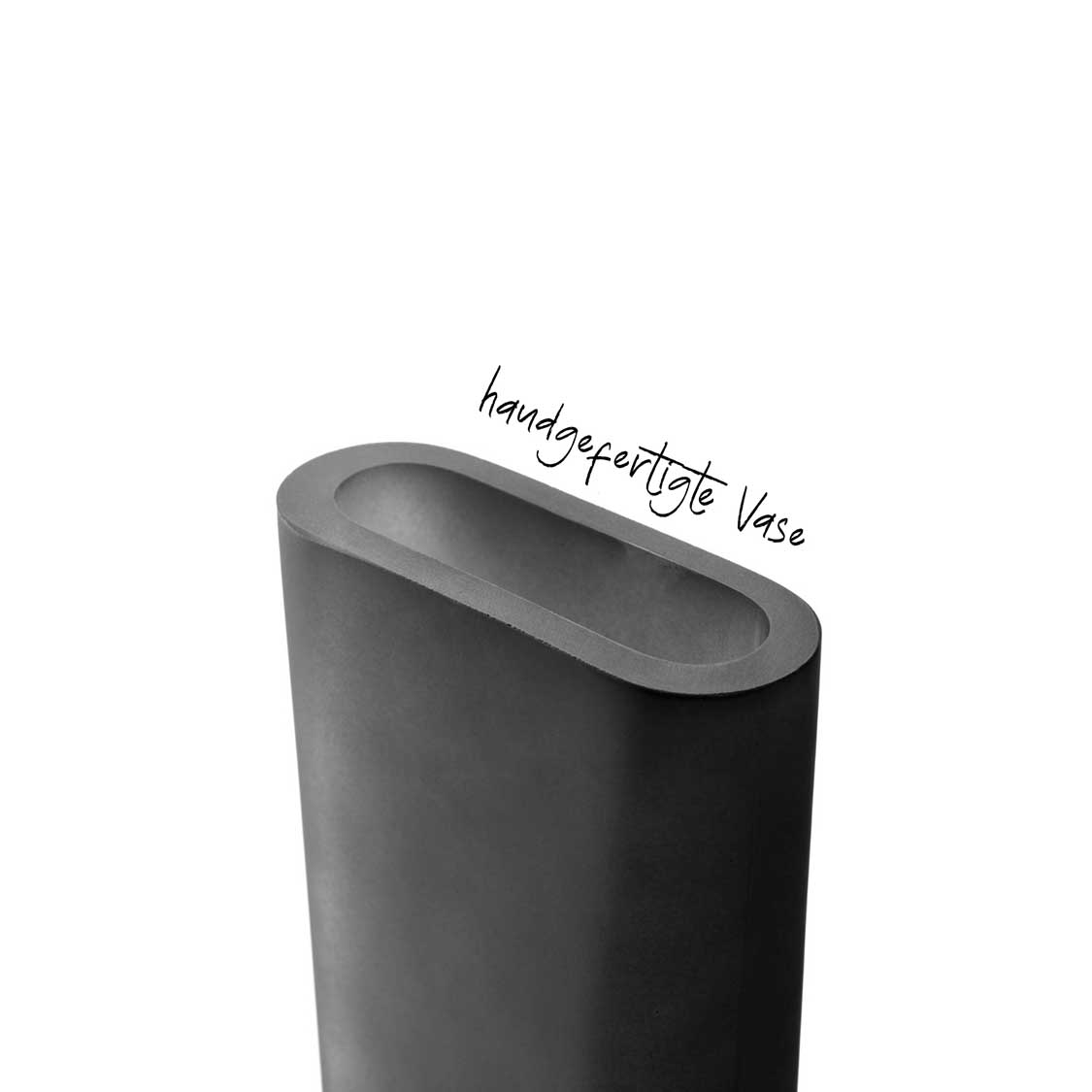 Vase TURNO 34 cm grau, längliche ovale Form, satinierte Oberfläche