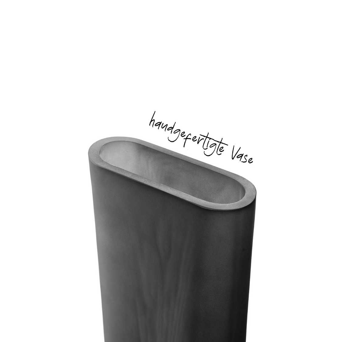 Vase TURNO 42 cm grau satiniert, längliche ovale Form, Nahaufnahme