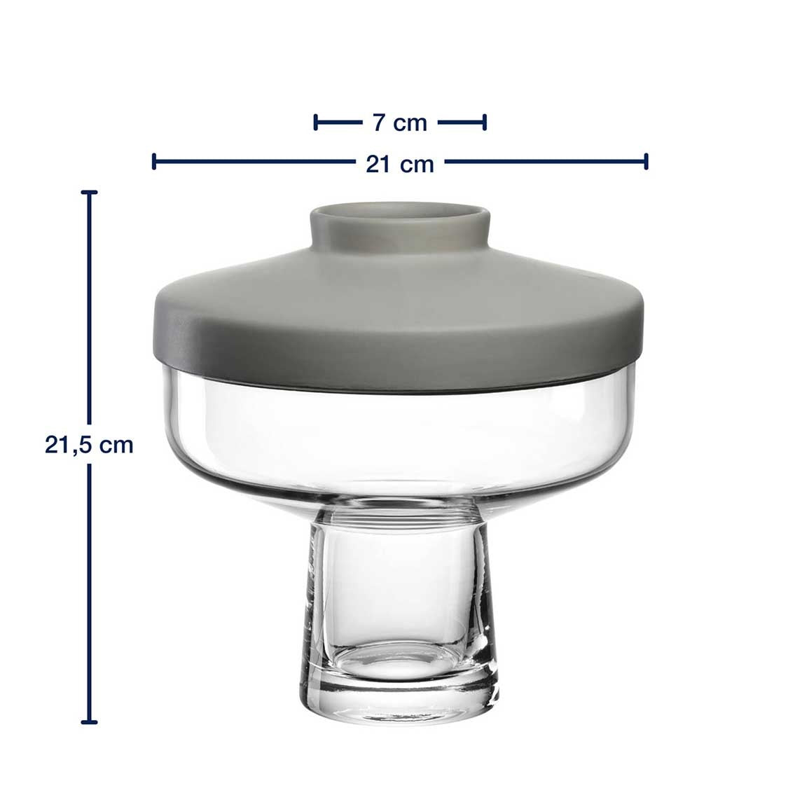 Massangaben zu Vase RIVA mit Aufsatz grau