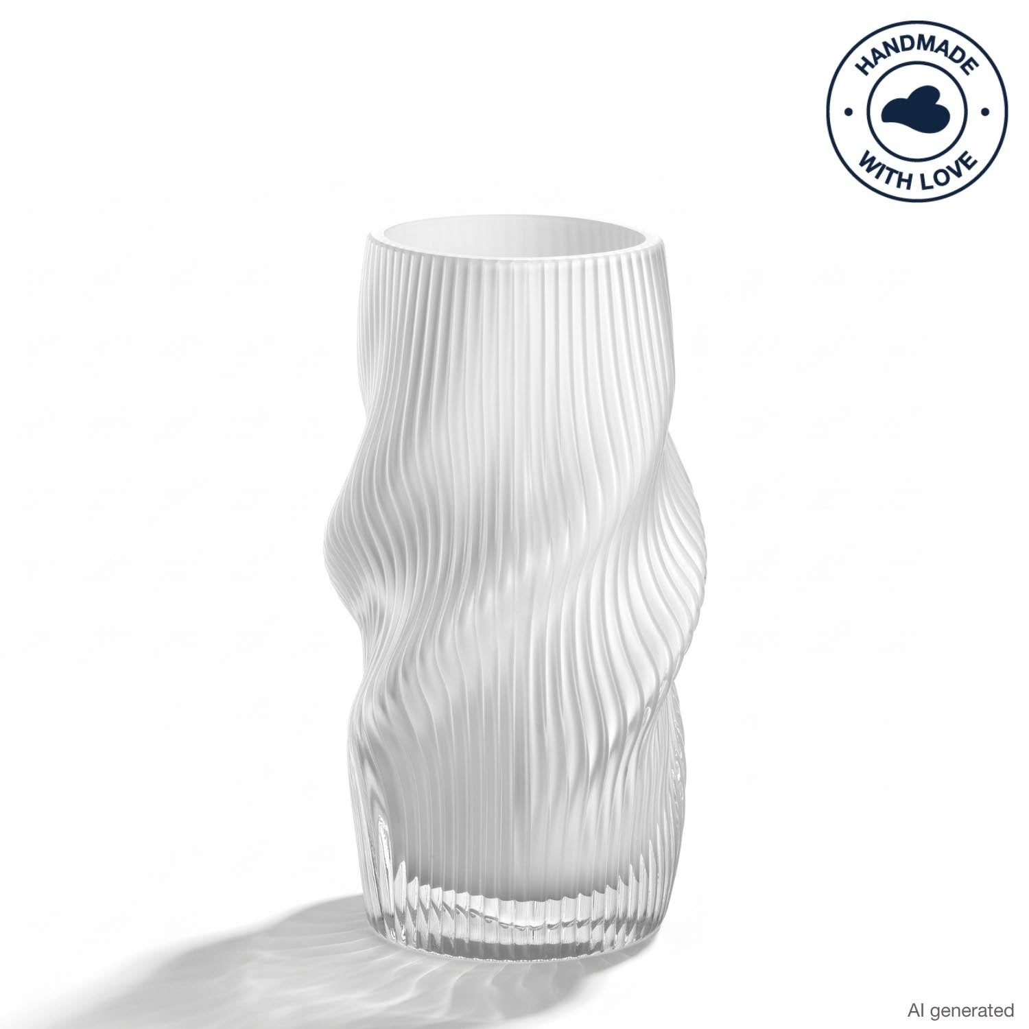 Vase VERDI 19 cm weiß mit gewellter Oberflächenstruktur auf weißem Hintergrund