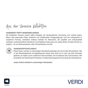 Produktinformationen zur weißen Vase VERDI mit Herkunftsangabe und Handwerk-Zertifikat