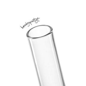 Solifleurvase ARIA aus klarem Glas, schräge Perspektive mit Handschriftzug