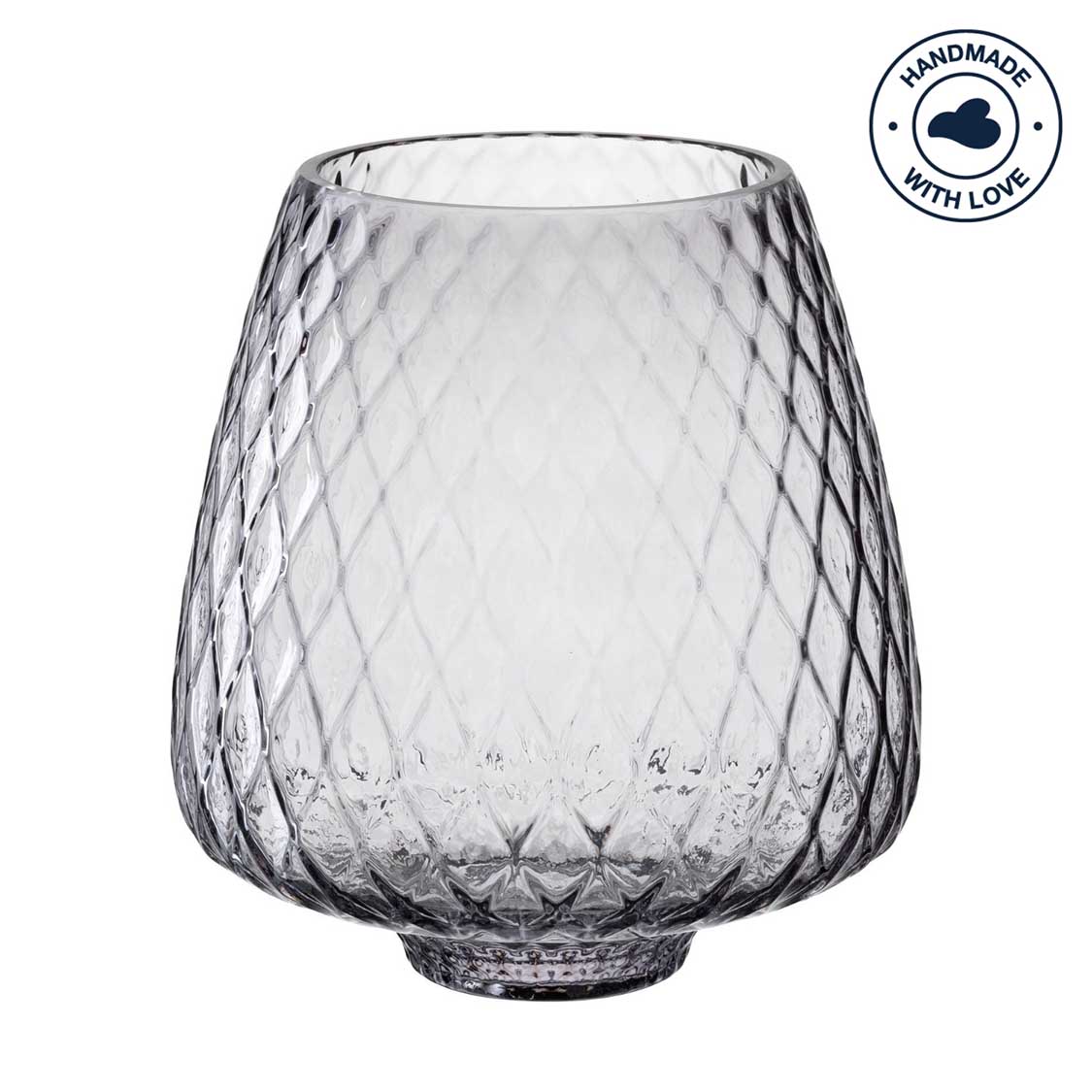 Windlicht GIULIA grau Glas mit Rautenmuster, freigestellt