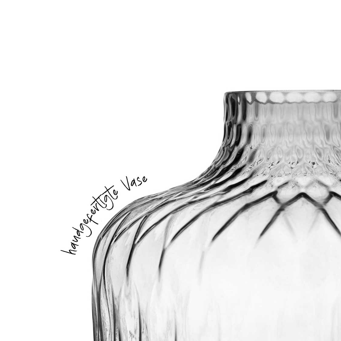 Vase GIULIA 38 cm grau, Detailansicht gerillter Rand und Hals