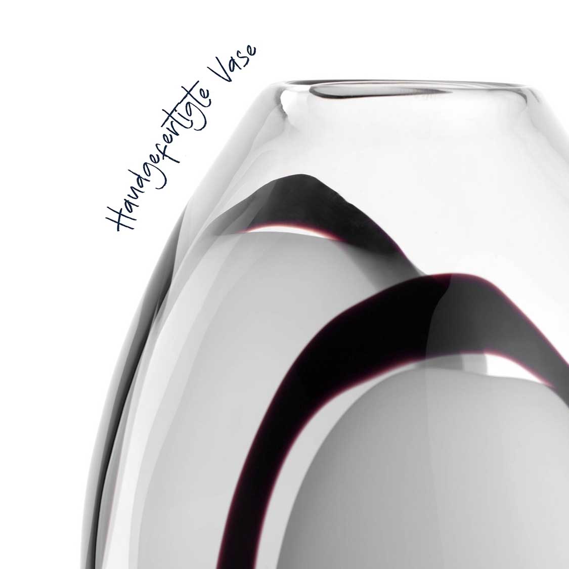 Vase OCCHI BIANCHI, weiße Glasvase mit schwarzen Designelementen, Detailansicht