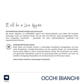 Produktverpackung und Beschreibungstext zur Vase OCCHI BIANCHI