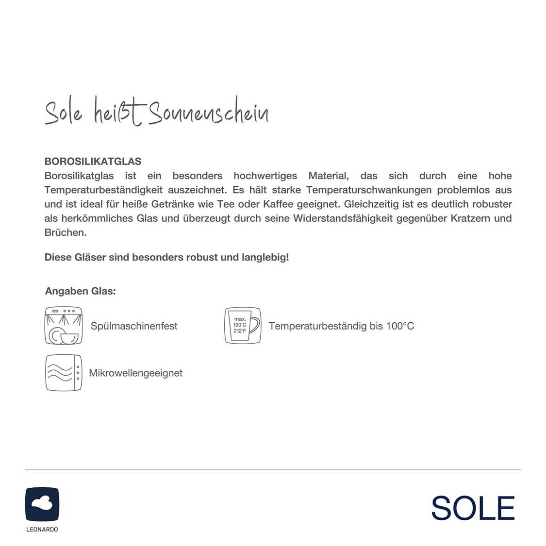 Produktinformationen und Pflegeanleitung zum Trinkglas SOLE