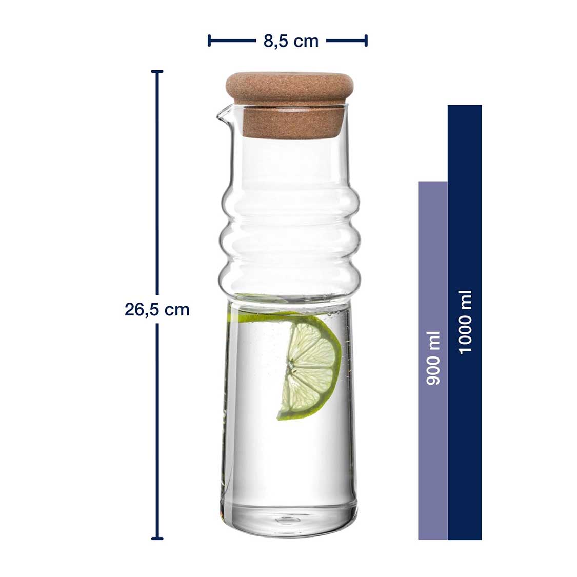Massangaben zu Karaffe SOLE mit Korkstopfen und Limettenscheibe
