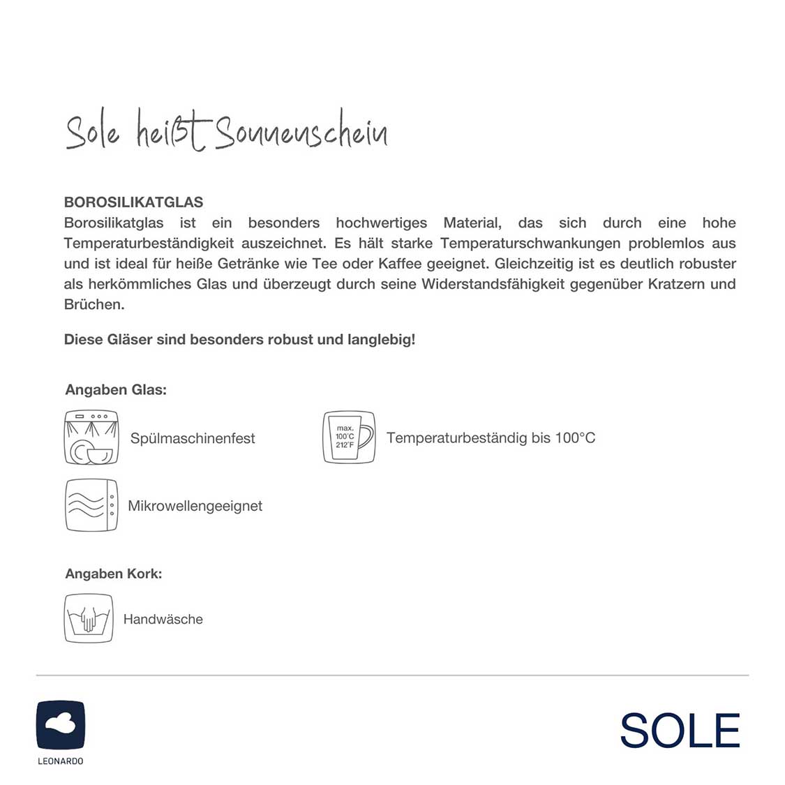 Produktinformationen und Pflegeanleitung für Borosilikatglas Karaffe SOLE