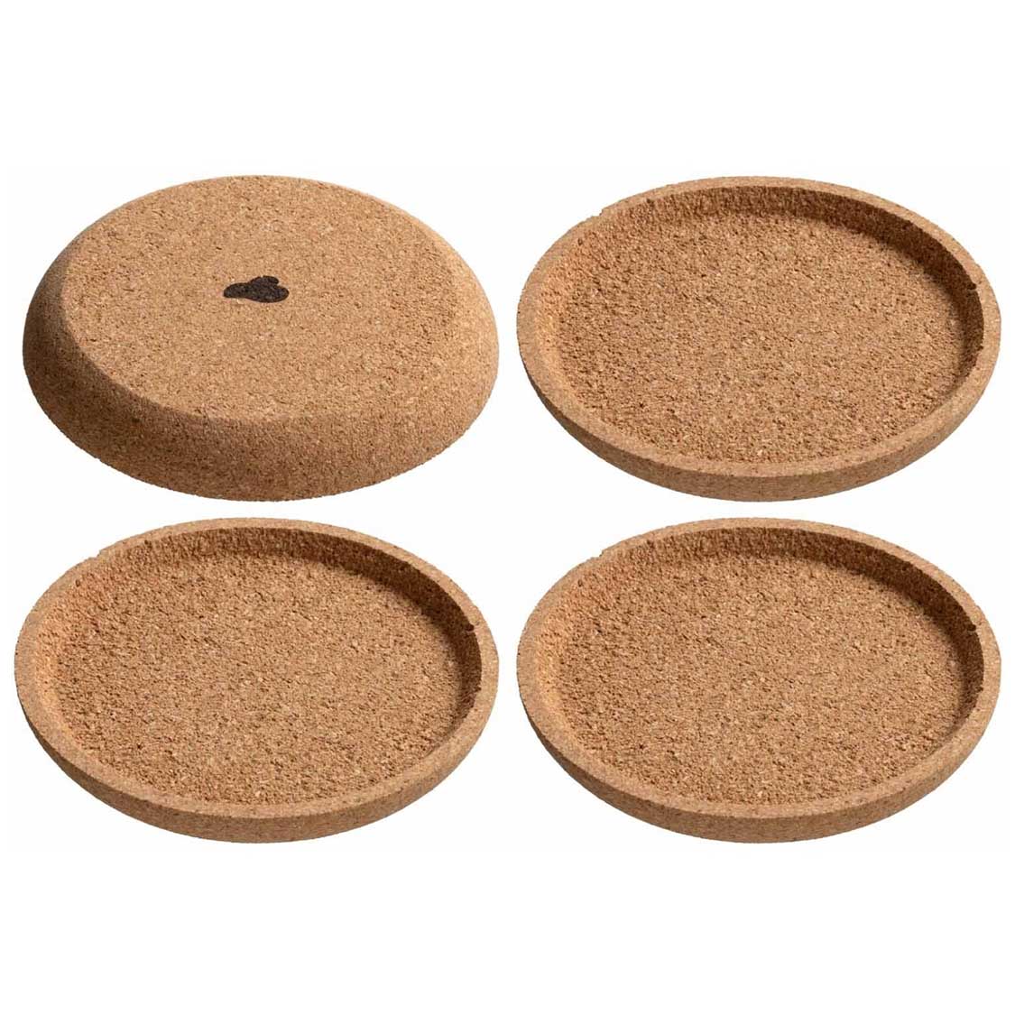 Korkuntersetzer GOCCE 9 cm 4er-Set in Beige, vier Untersetzer und Deckel mit Loch