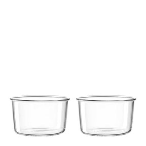 Zwei transparente Glasschalen VETRO nebeneinander auf weißem Hintergrund