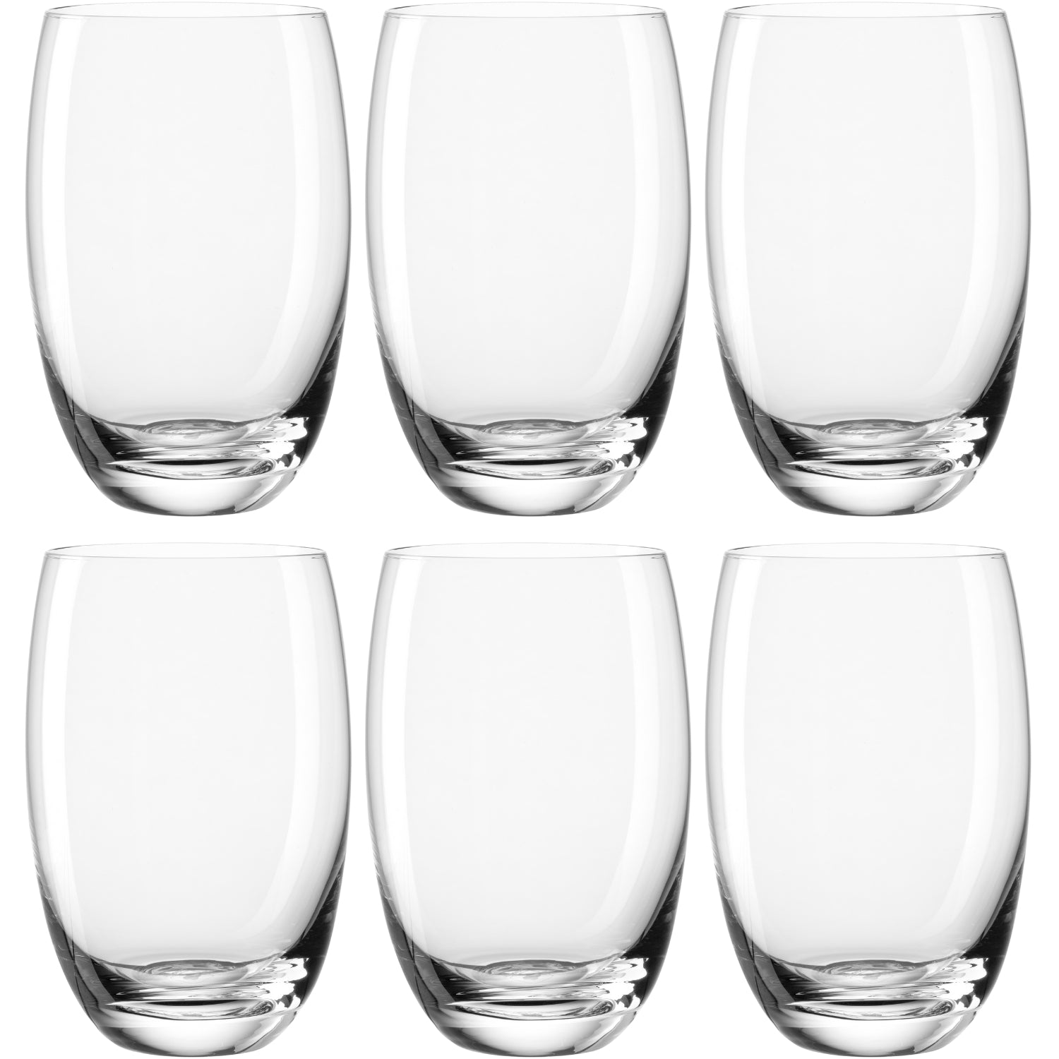 Sechs klare Trinkgläser CHEERS 460 ml in zwei Reihen angeordnet