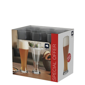 Weizenbiergläser im 6er-Set in Produktverpackung mit Gestaltungselementen
