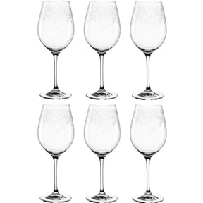 Sechs klare Rotweingläser CHATEAU 510 ml in zwei Reihen angeordnet