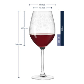 Rotweinglas CHATEAU mit Rotwein gefüllt und Massangaben