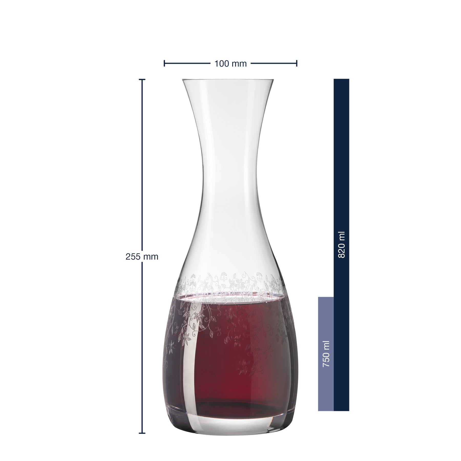 Massangaben zu Karaffe CHATEAU 750 ml mit rotem Inhalt