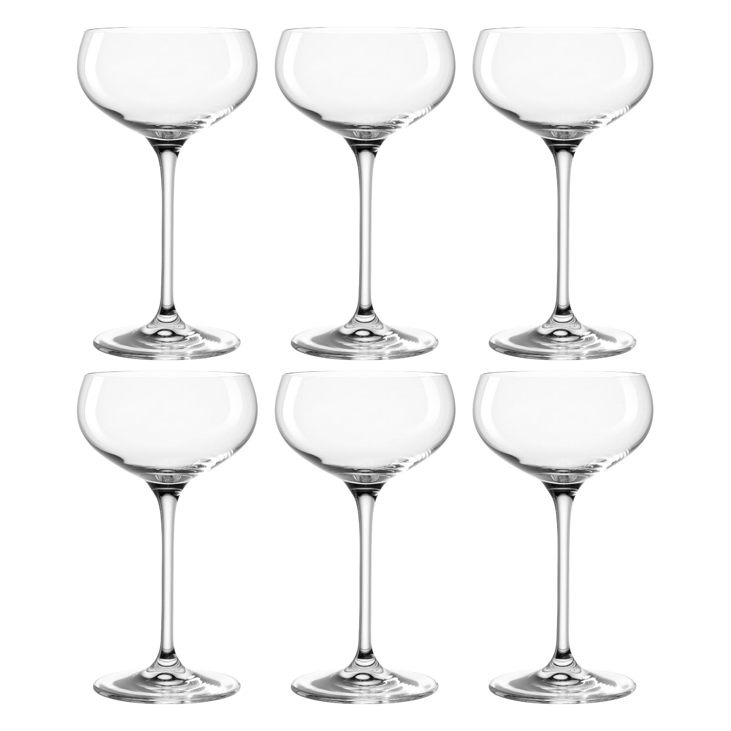 Sektschale CHEERS 315 ml 6er-Set in klarem Glas, arrangiert in zwei Reihen
