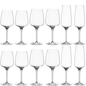 Kelchglasset CESTI 12-teilig in zwei Reihen angeordnet, klare Gläser vor weißem Hintergrund