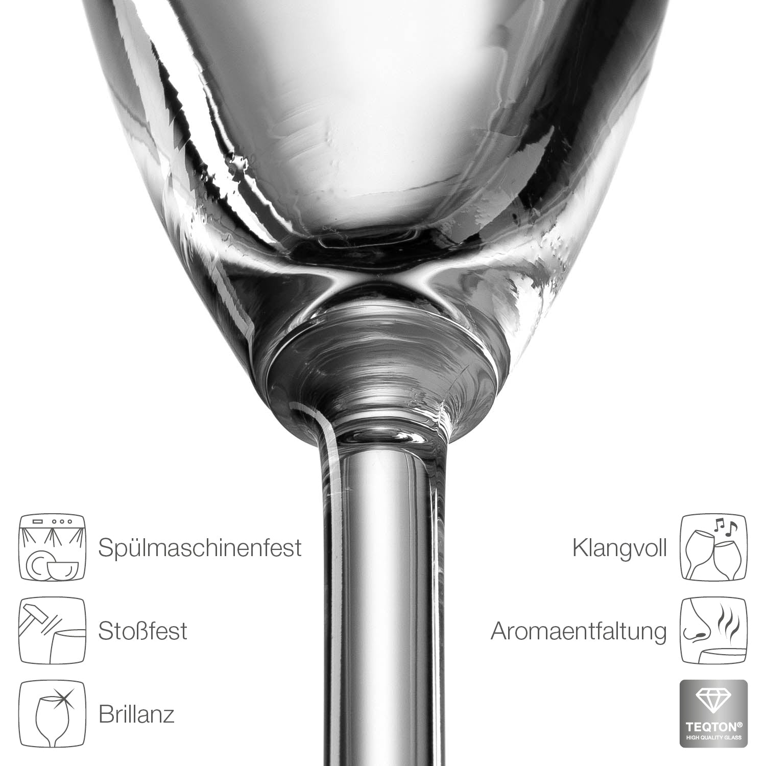 Sektglas DAILY 200 ml mit Produkteigenschaften und Piktogrammen