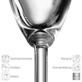 Sektglas DAILY 200 ml mit Produkteigenschaften und Piktogrammen