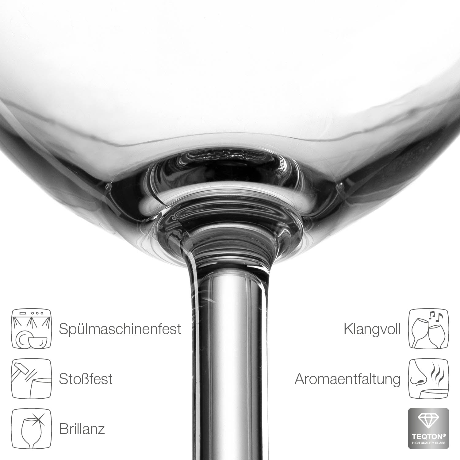 Weißweinglas DAILY von oben mit Produkteigenschaften-Symbole