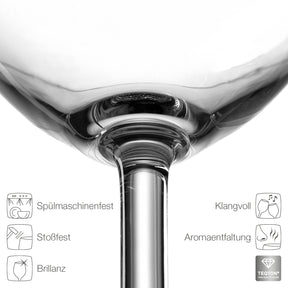 Weißweinglas DAILY von oben mit Produkteigenschaften-Symbole