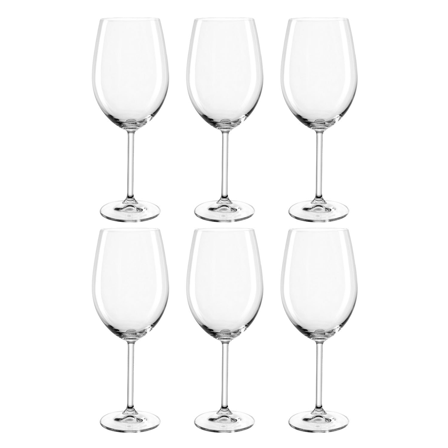 Sechs klare Bordeauxgläser DAILY 640 ml in zwei Reihen angeordnet