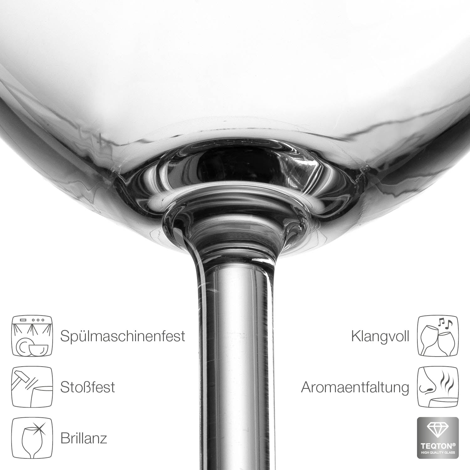Bordeauxglas DAILY, Detail Glasmund von oben mit Produktmerkmalen