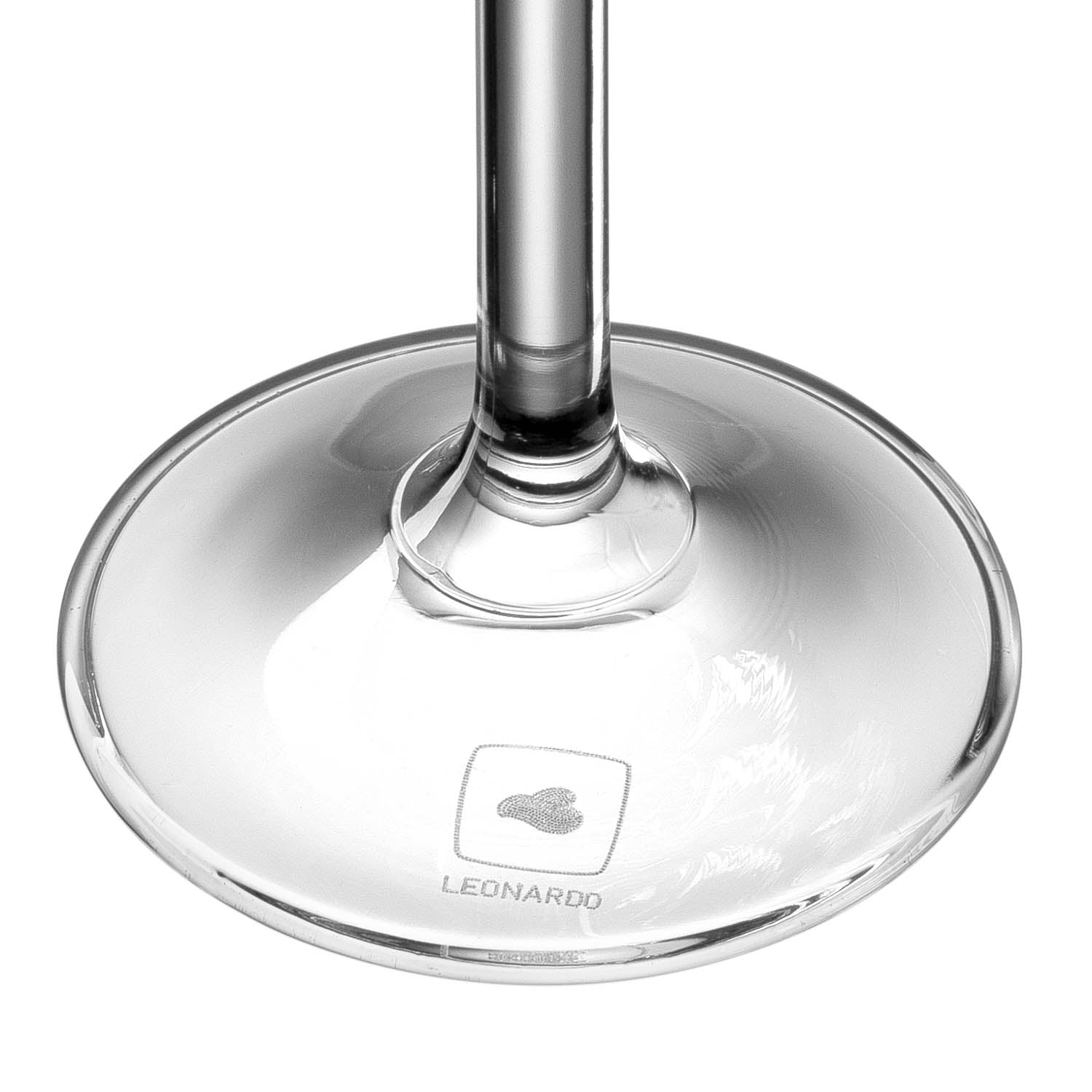 Grappaglas DAILY 100 ml, Detailansicht des Glasbodens mit Leonardo-Gravur