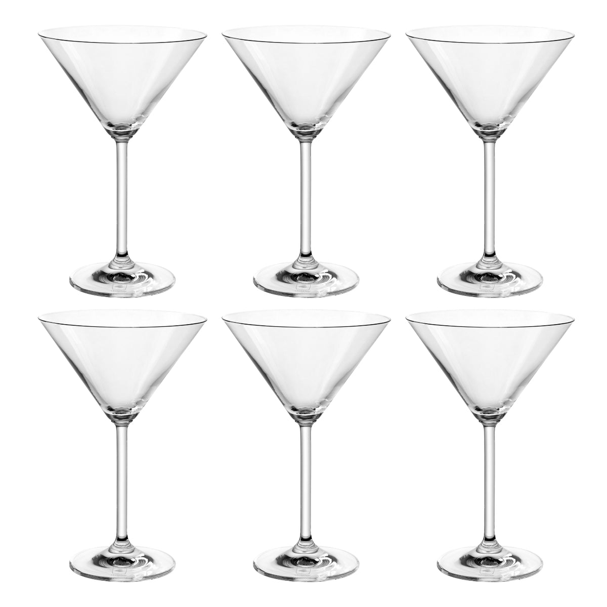 Sechs klare Cocktailgläser der Serie DAILY in Dreierreihen angeordnet